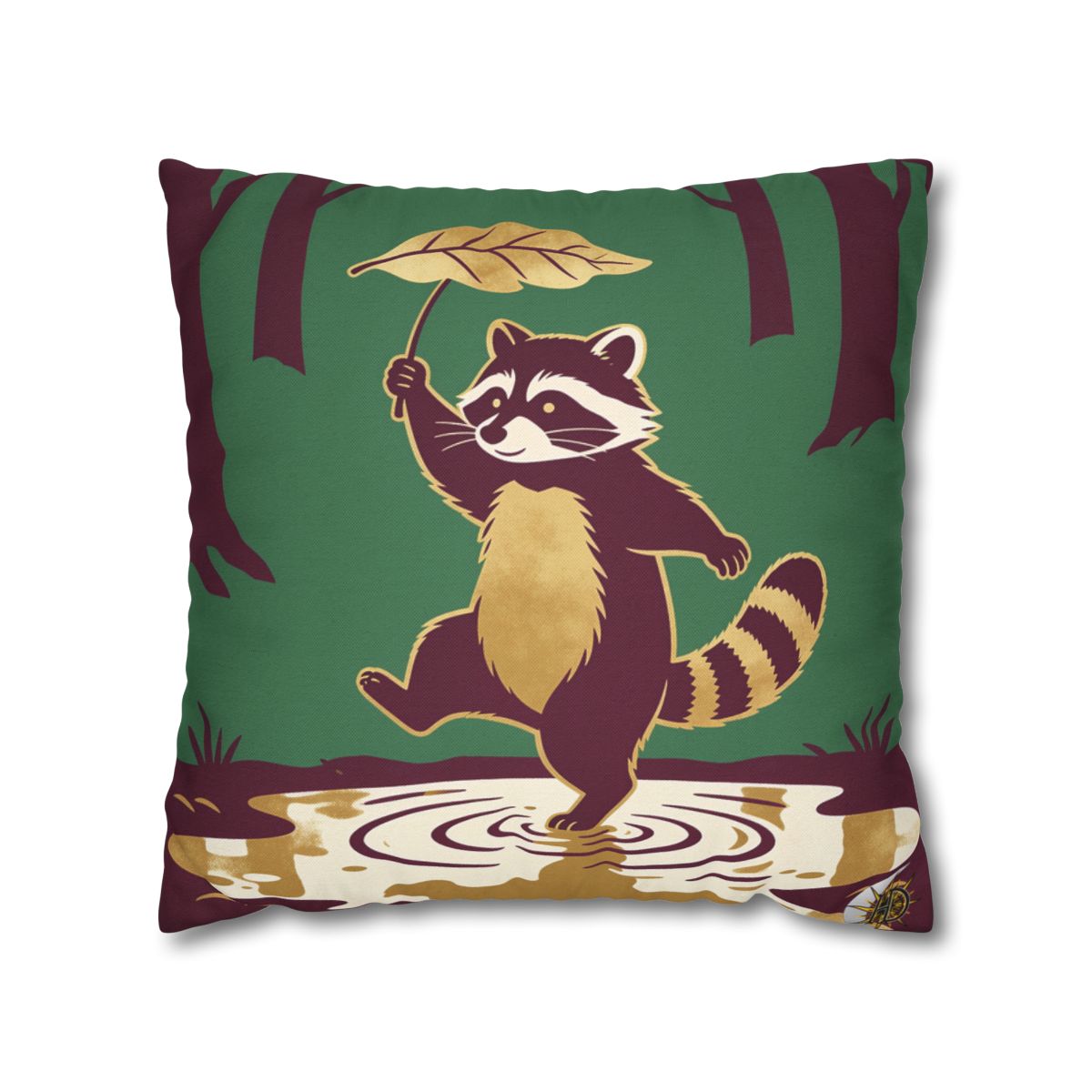 HD Leafstep Raccoon Square Polyester Pillow Cover — additional view