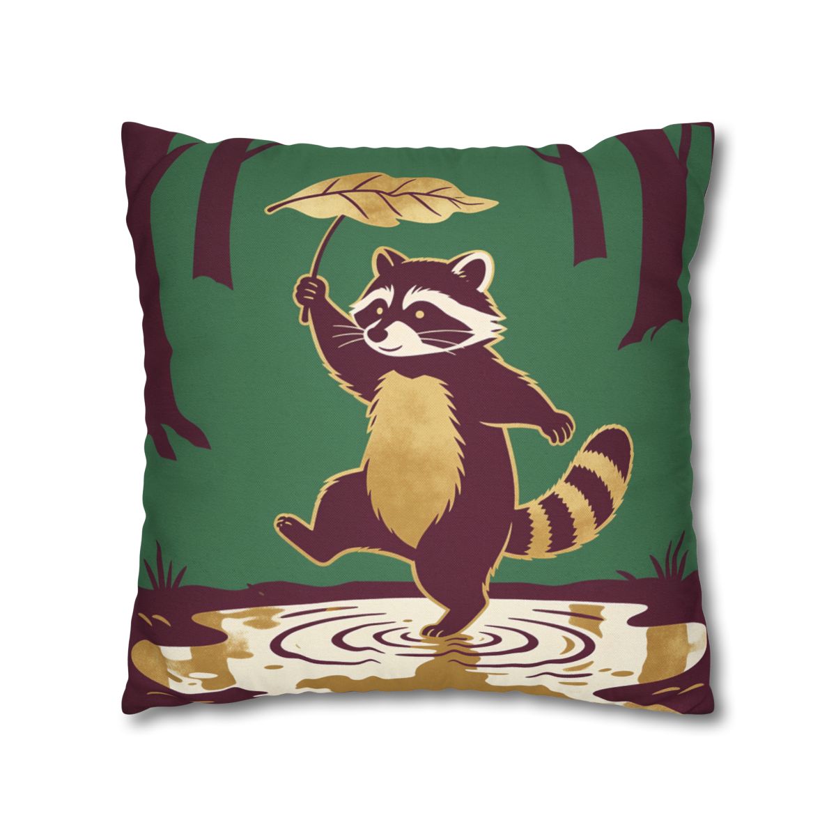 HD Leafstep Raccoon Square Polyester Pillow Cover — additional view