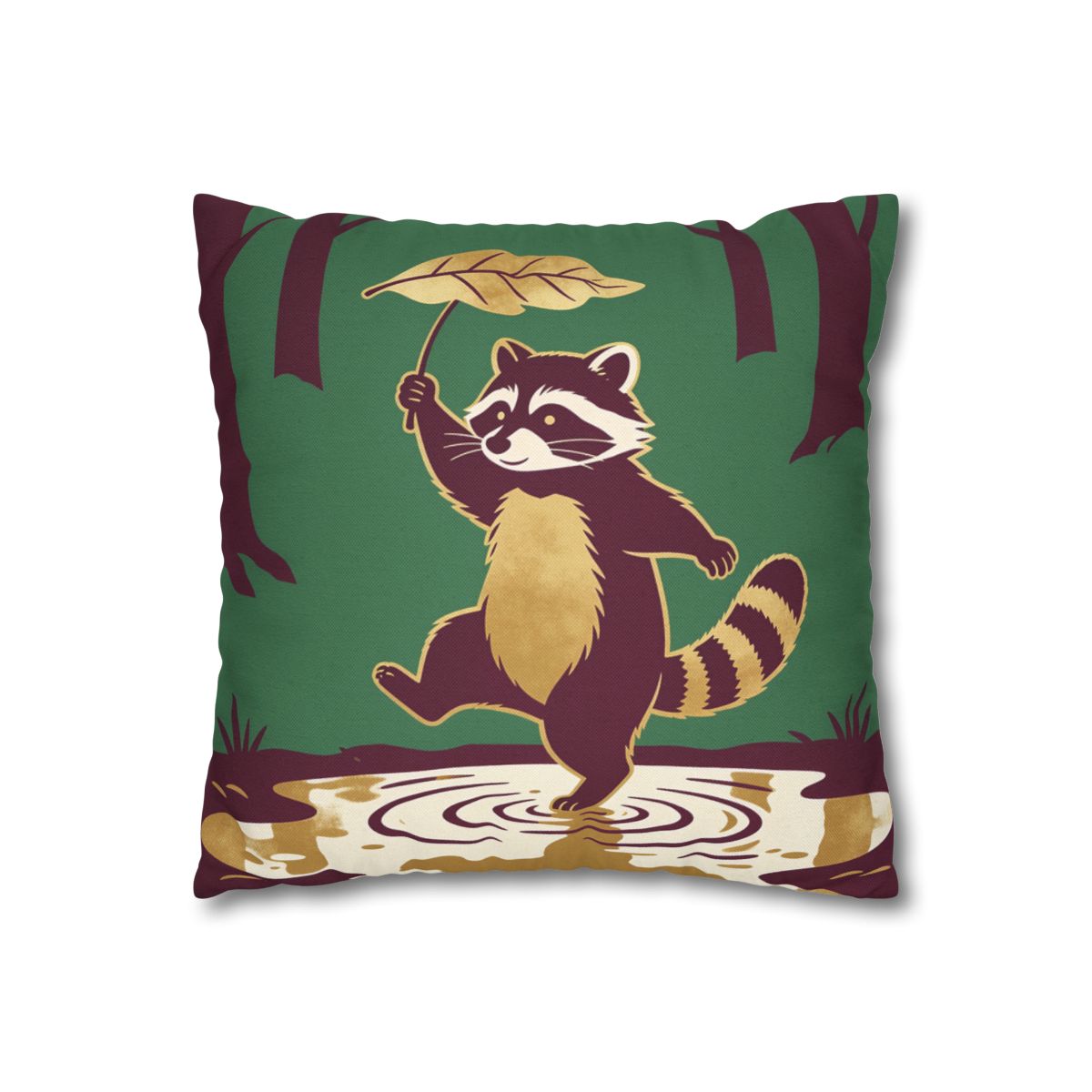 HD Leafstep Raccoon Square Polyester Pillow Cover — additional view