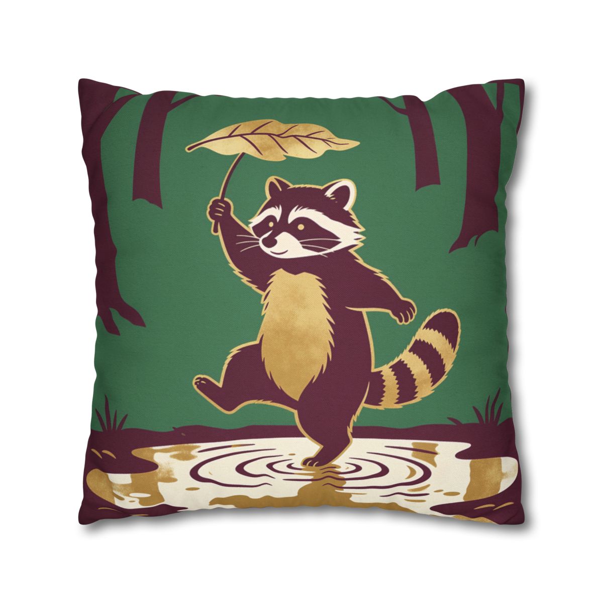 HD Leafstep Raccoon Square Polyester Pillow Cover — additional view
