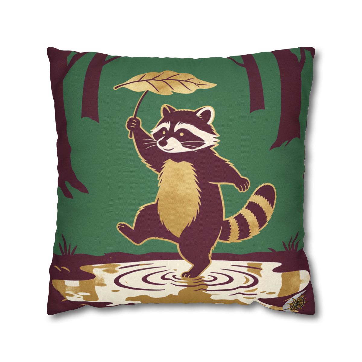 HD Leafstep Raccoon Square Polyester Pillow Cover — additional view