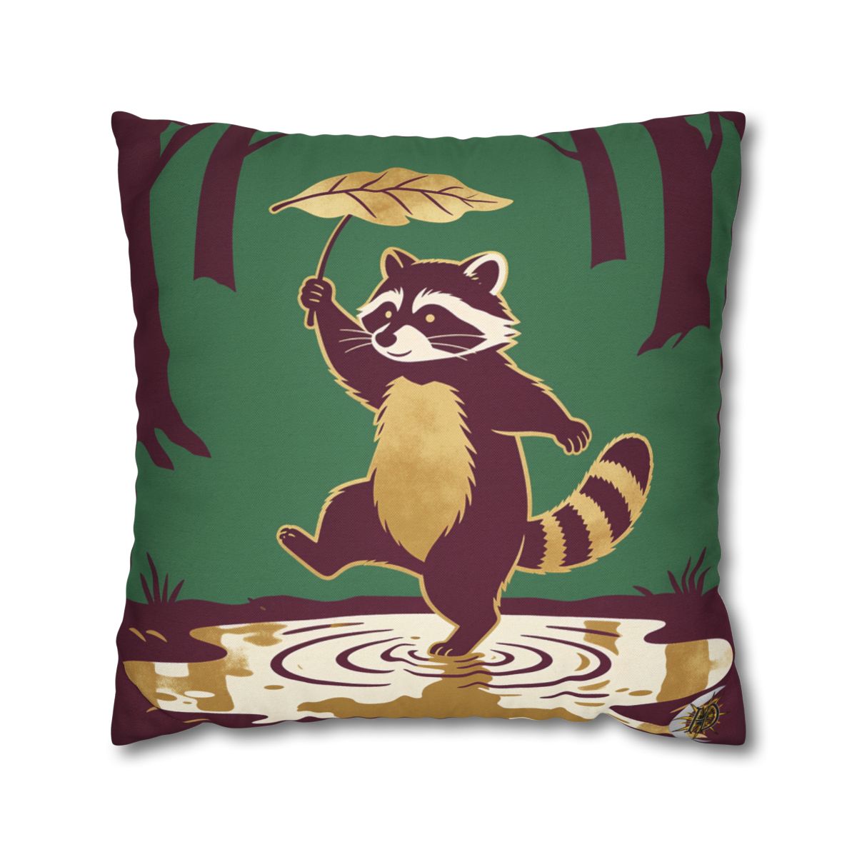 HD Leafstep Raccoon Square Polyester Pillow Cover — additional view