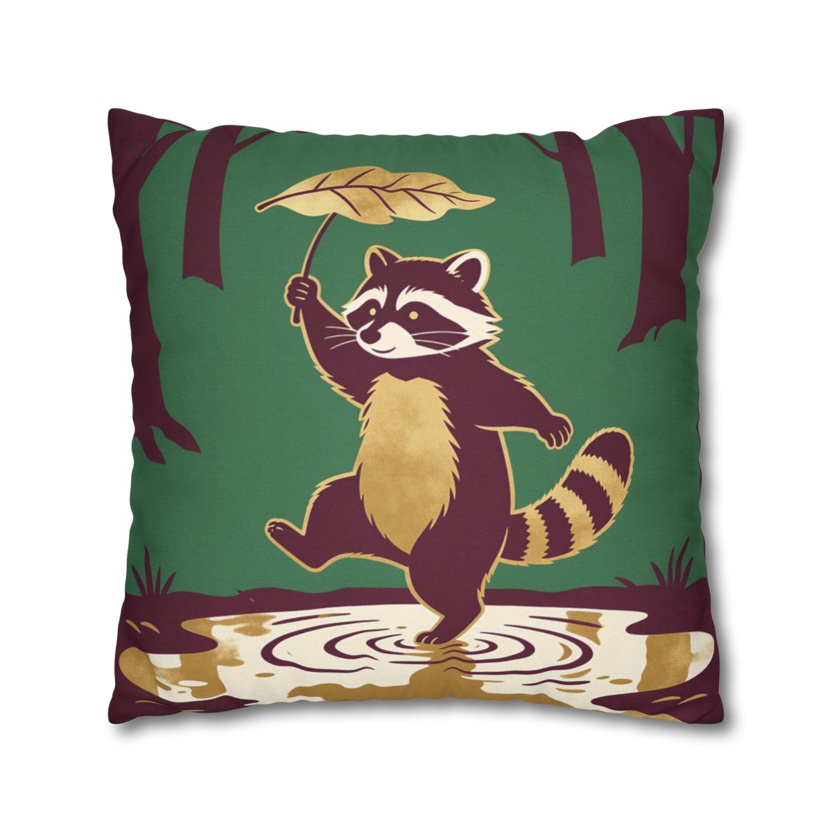 HD Leafstep Raccoon Square Polyester Pillow Cover — additional view