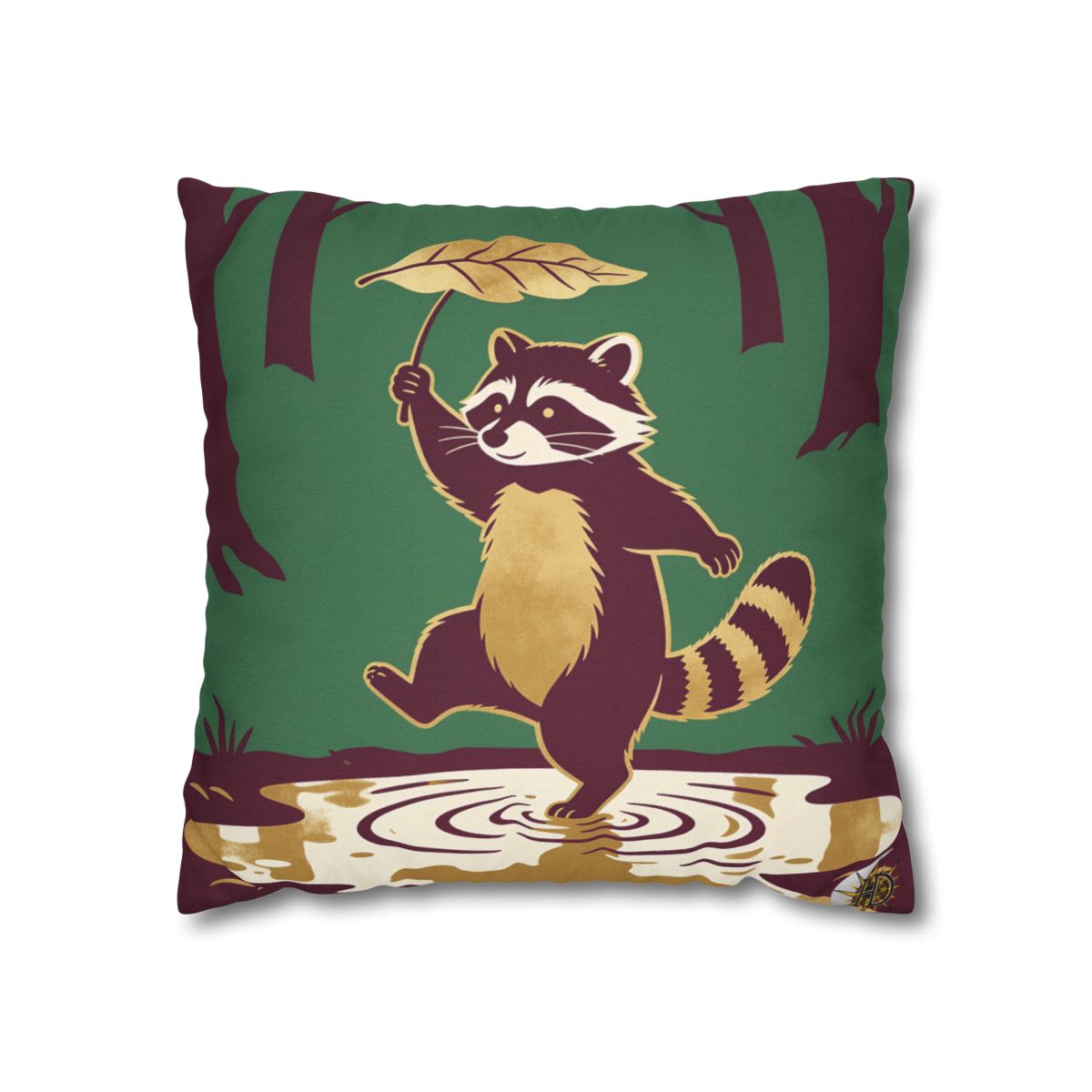 HD Leafstep Raccoon Square Polyester Pillow Cover — additional view