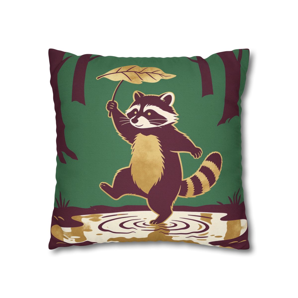 HD Leafstep Raccoon Square Polyester Pillow Cover — additional view