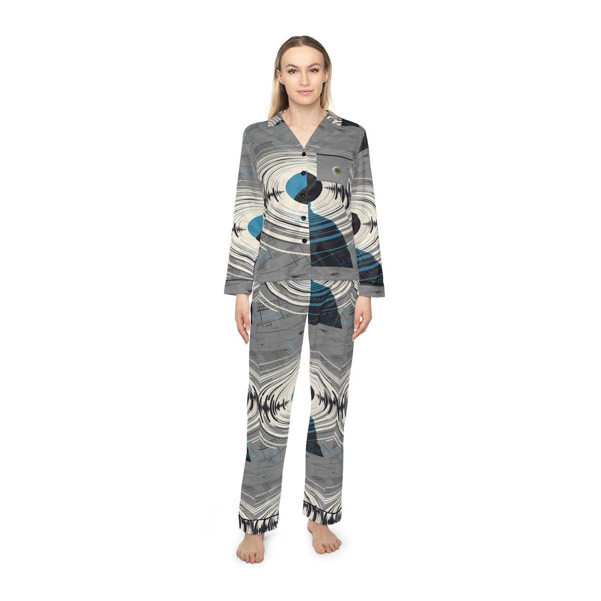 HD Echo Circuit Women’s Satin Pajama Set — additional view
