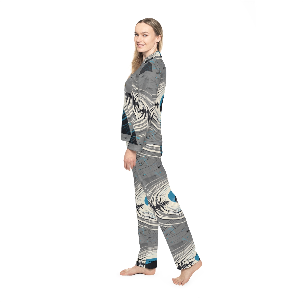 HD Echo Circuit Women’s Satin Pajama Set — additional view