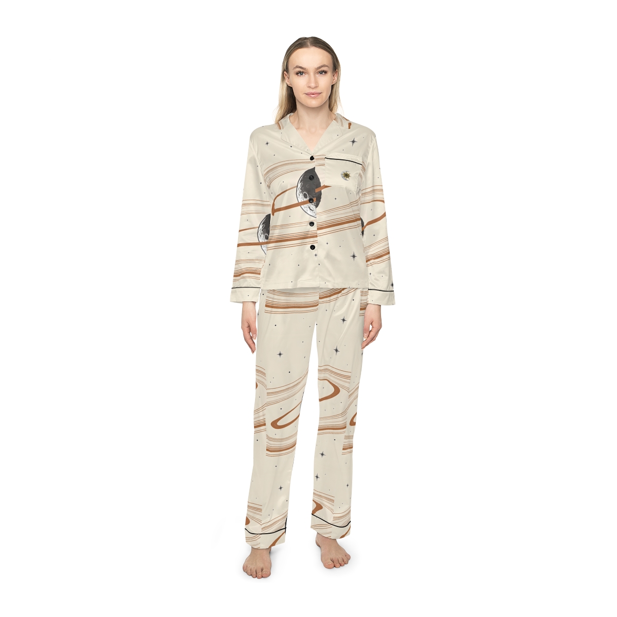 HD Copper Moon Rings Women’s Satin Pajama Set — additional view