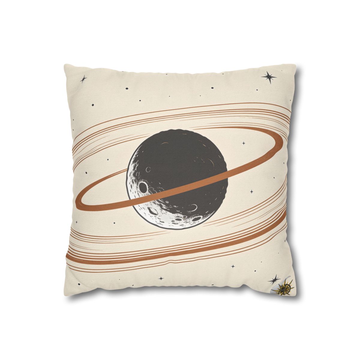 HD Copper Moon Rings Square Polyester Pillow Cover