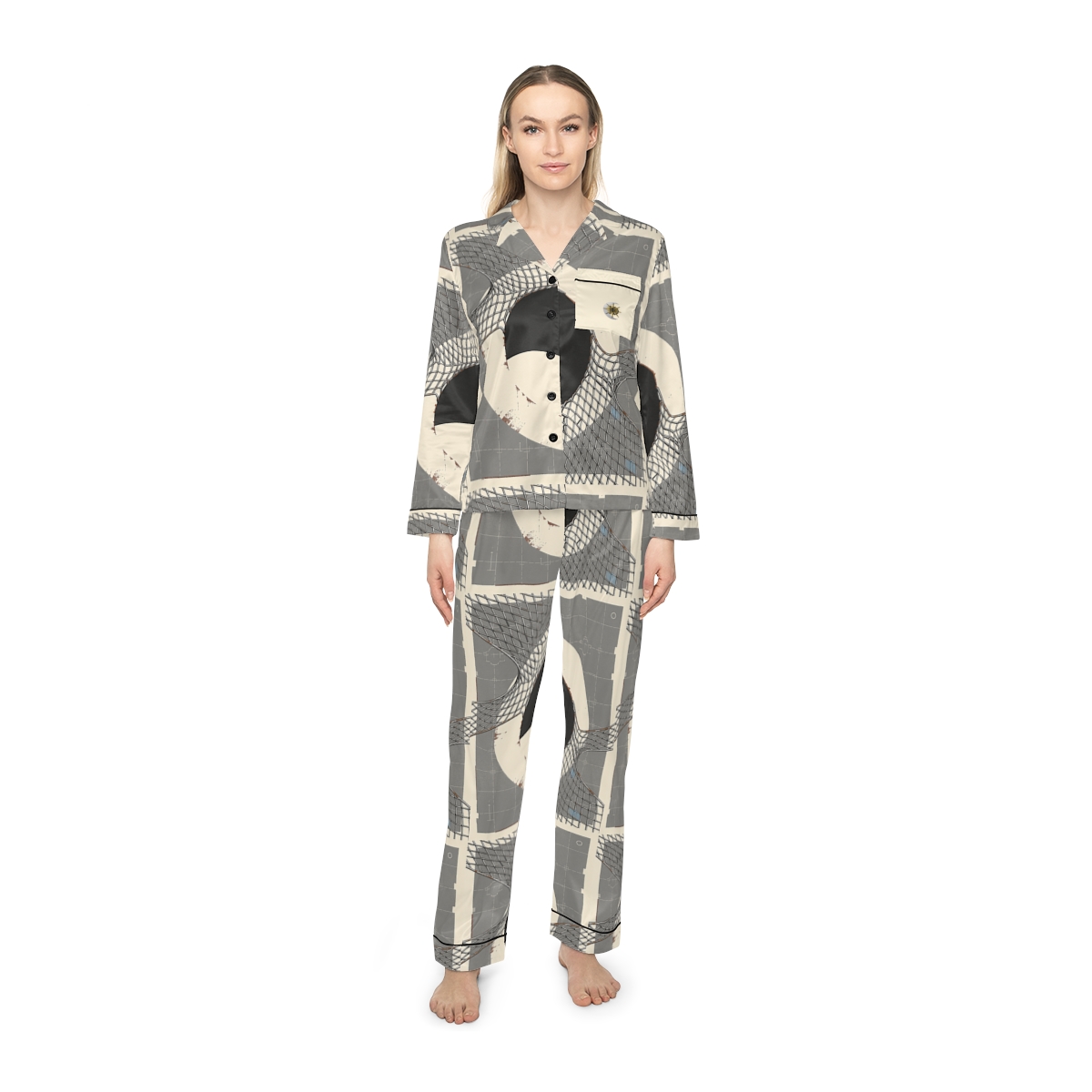HD Silver Mesh Eclipse Women’s Satin Pajama Set, other view.