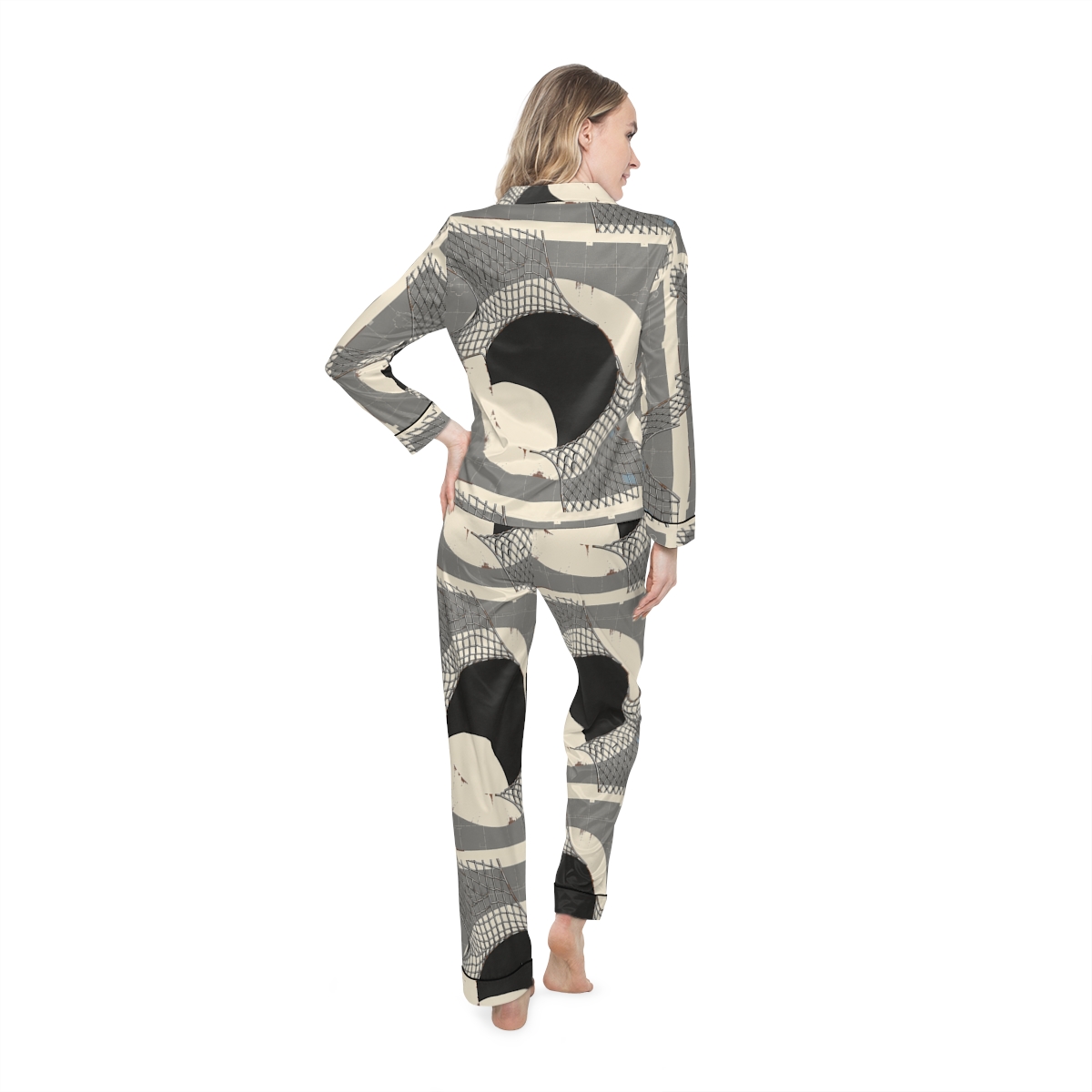 HD Silver Mesh Eclipse Women’s Satin Pajama Set, other view.