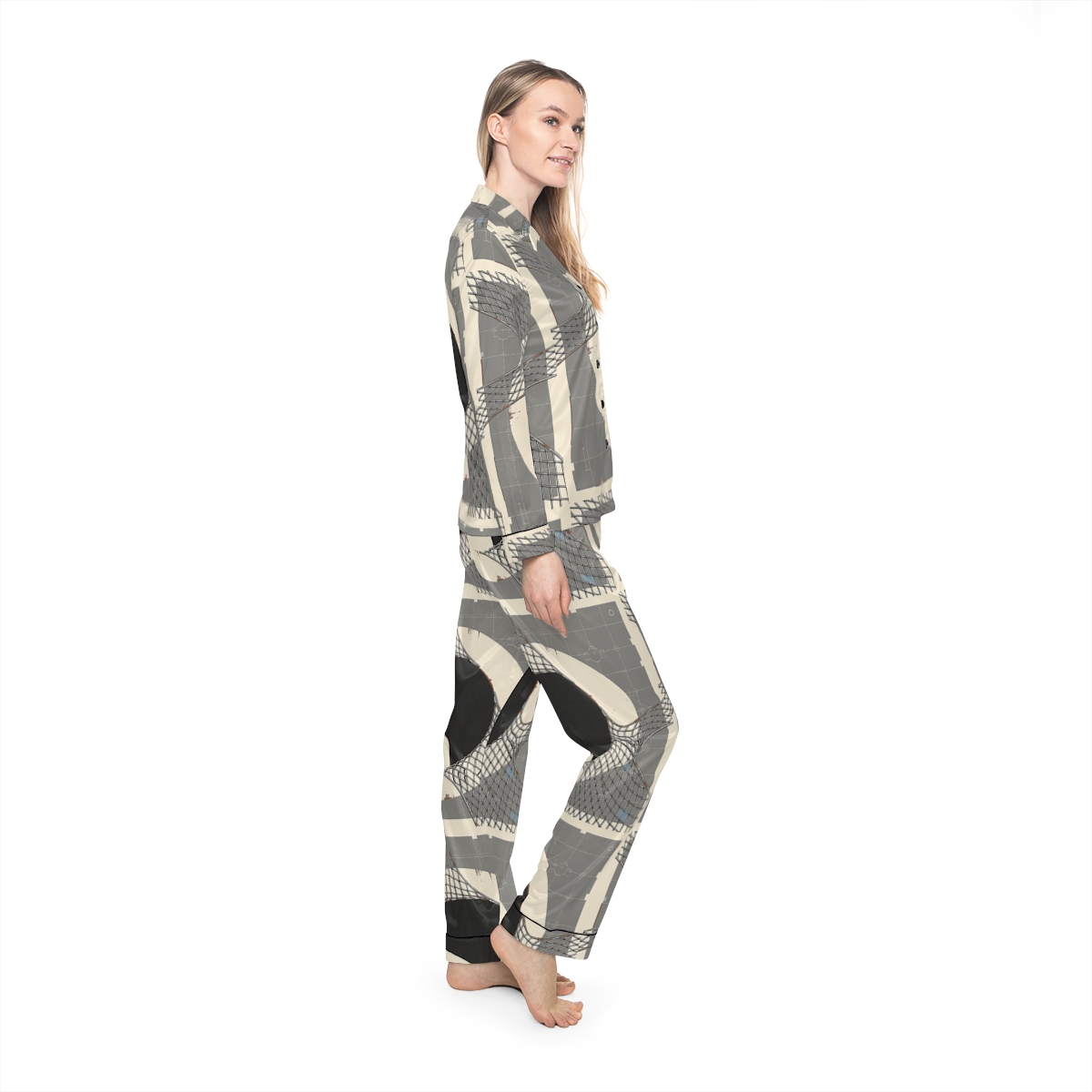 HD Silver Mesh Eclipse Women’s Satin Pajama Set, other view.