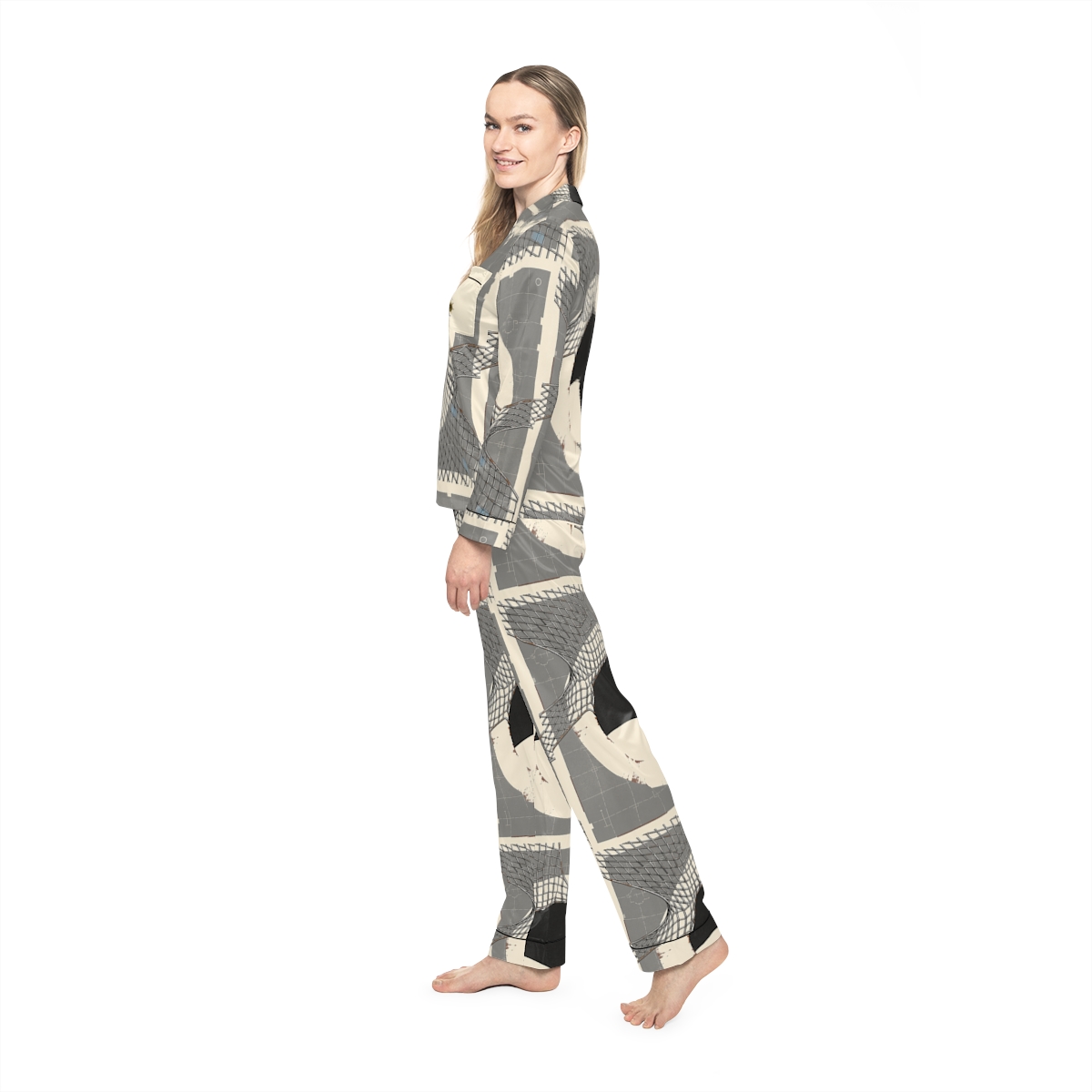 HD Silver Mesh Eclipse Women’s Satin Pajama Set, other view.