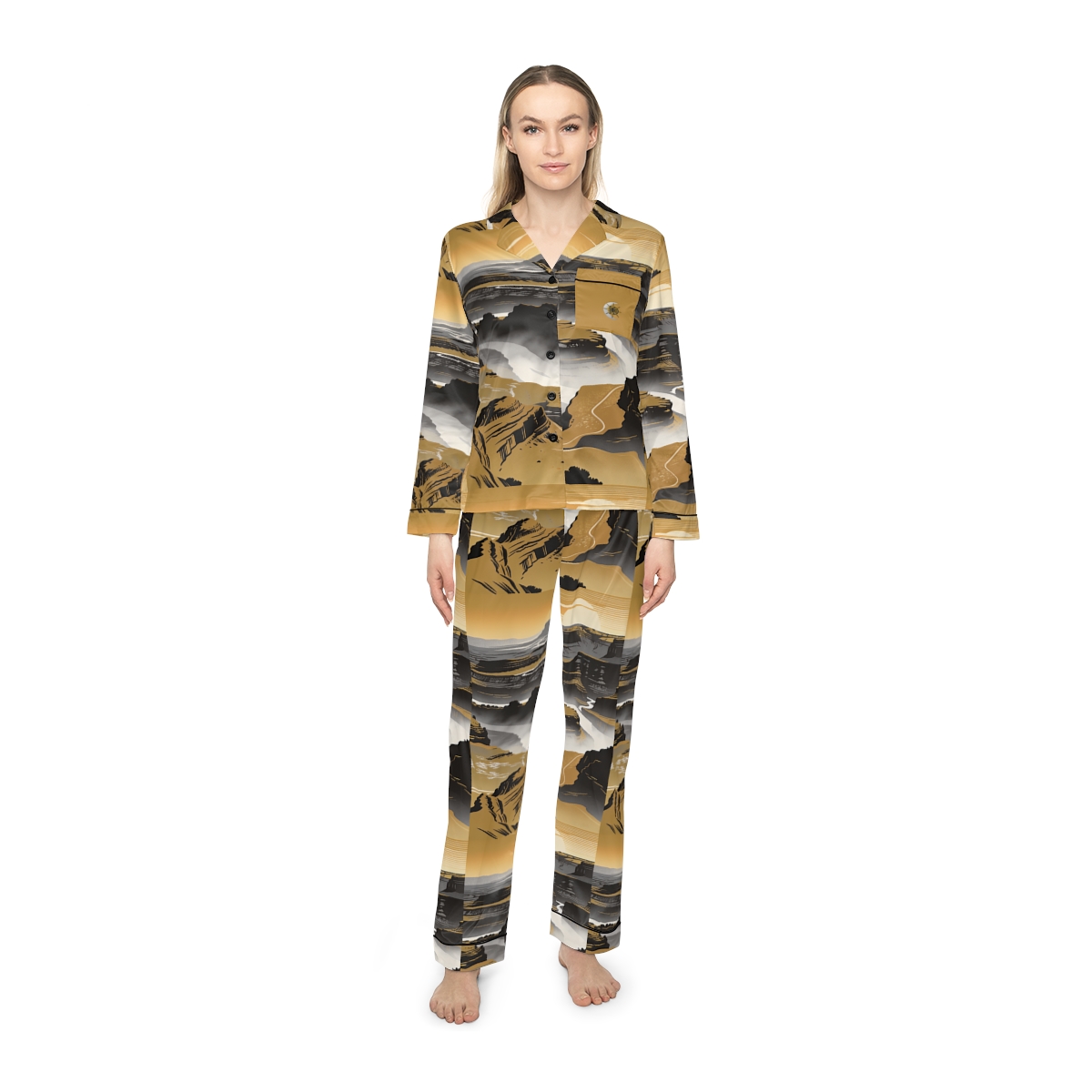 HD Golden Canyon Mist Women’s Satin Pajama Set, other view.