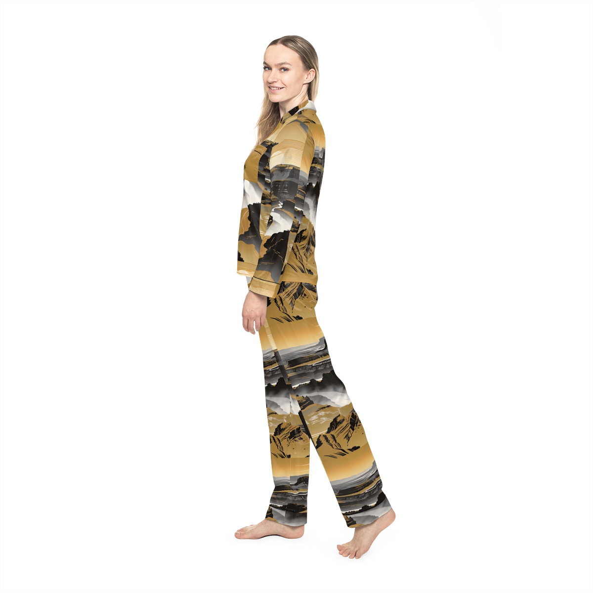 HD Golden Canyon Mist Women’s Satin Pajama Set, other view.