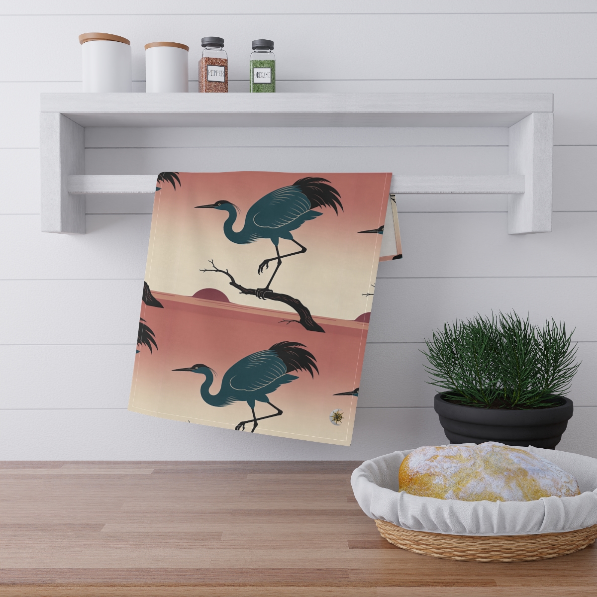 HD Twilight Heron 100% Cotton Twill Tea Towel