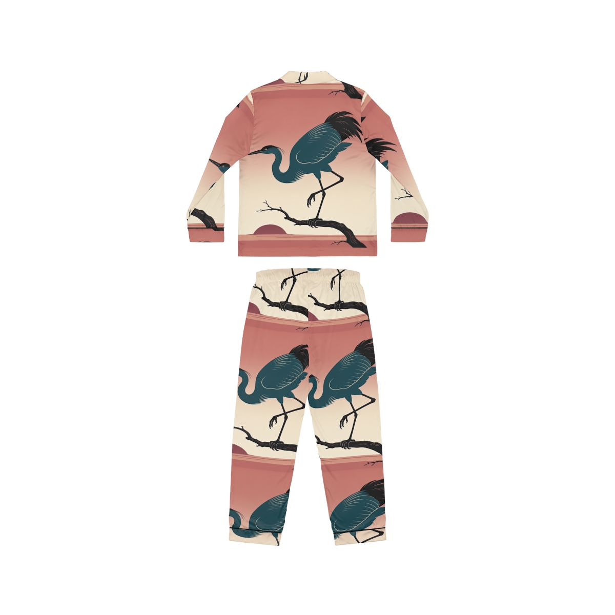 HD Twilight Heron Women’s Satin Pajama Set, other view.