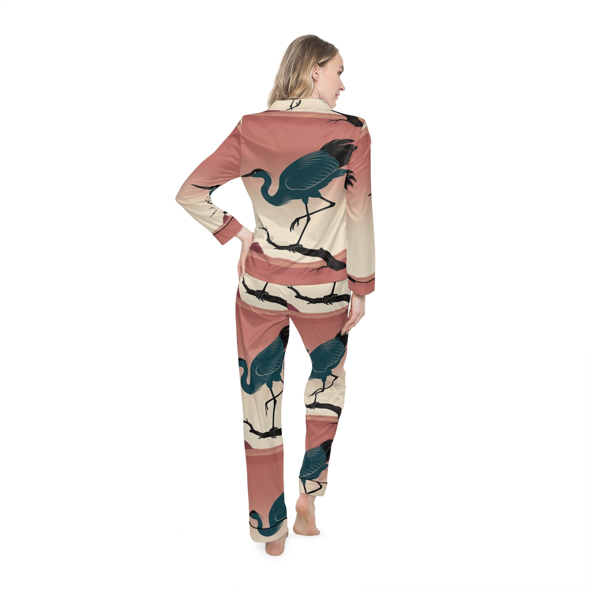 HD Twilight Heron Women’s Satin Pajama Set, other view.