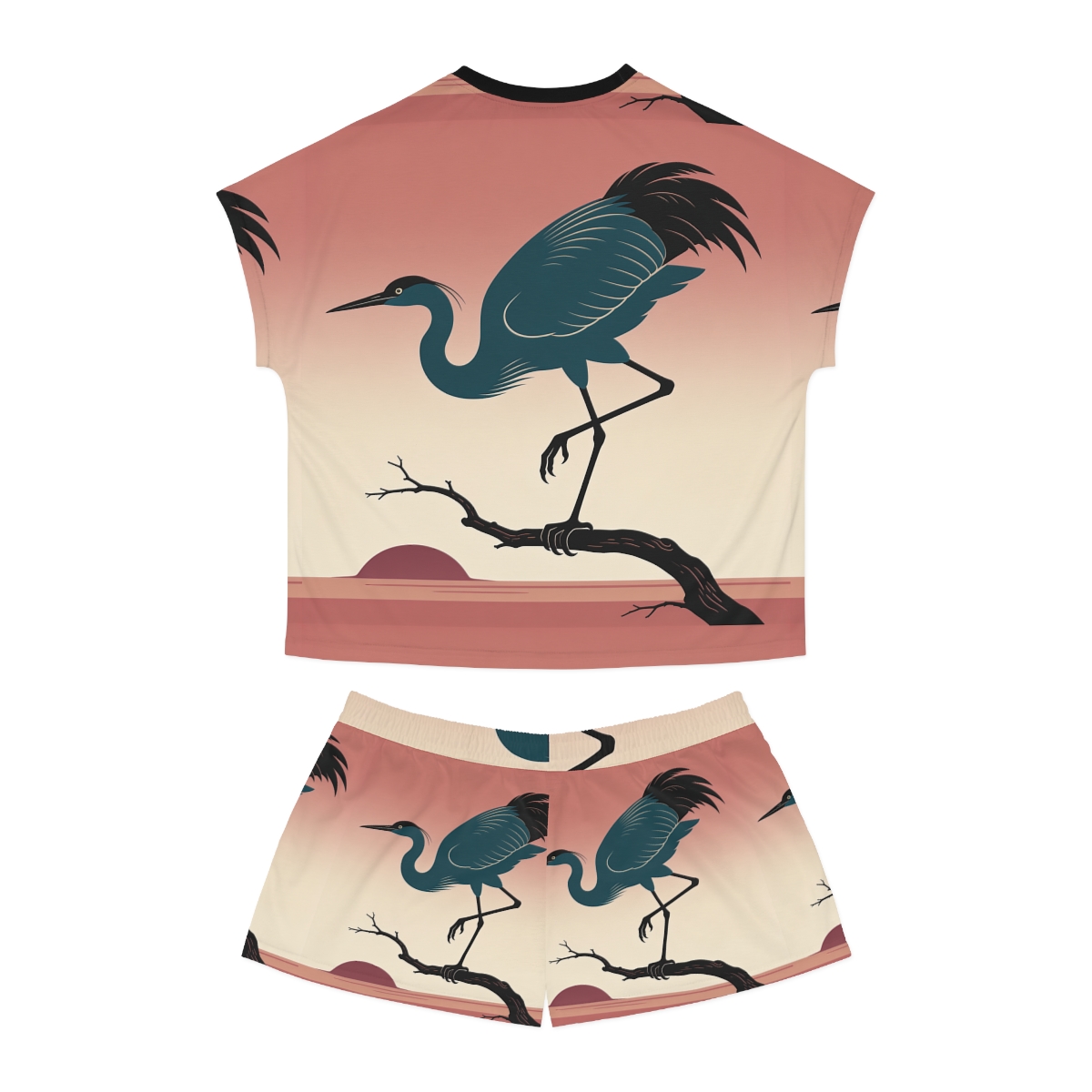 HD Twilight Heron Women’s Short Pajama Set, other view.