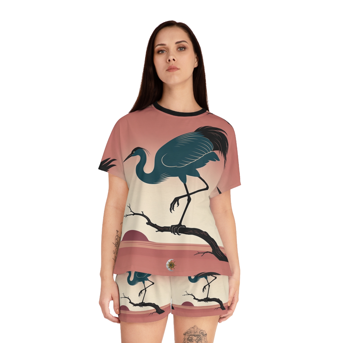 HD Twilight Heron Women’s Short Pajama Set, other view.