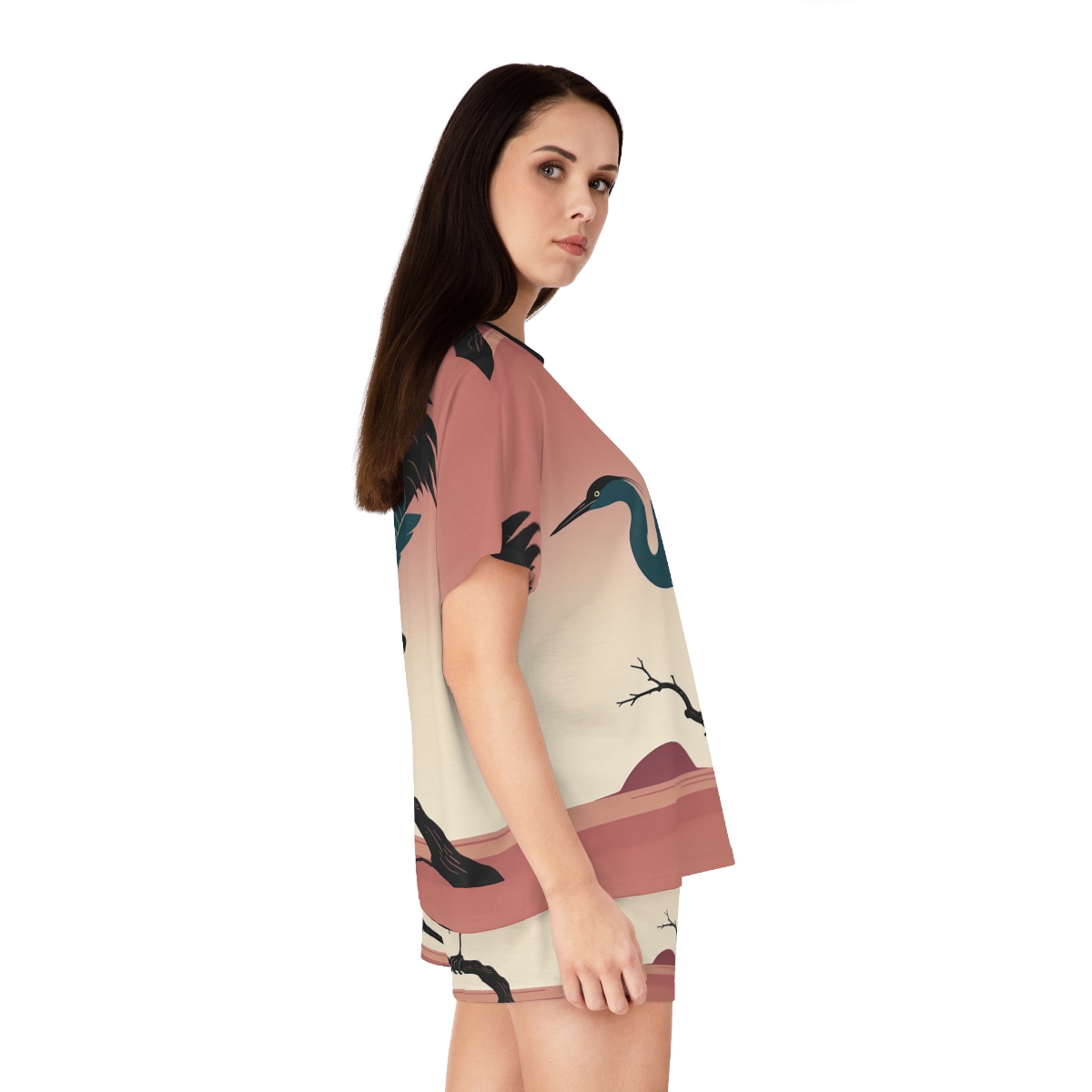 HD Twilight Heron Women’s Short Pajama Set, other view.