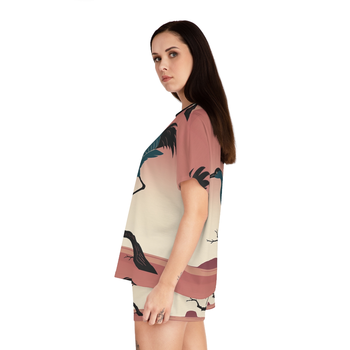 HD Twilight Heron Women’s Short Pajama Set, other view.