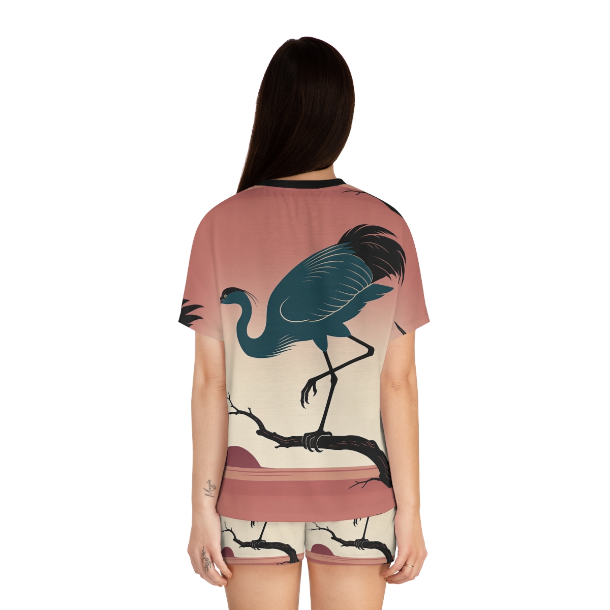 HD Twilight Heron Women’s Short Pajama Set, other view.