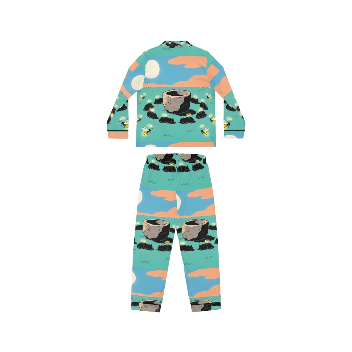 HD Moonhalo Cat Circle Women’s Satin Pajama Set, other view.