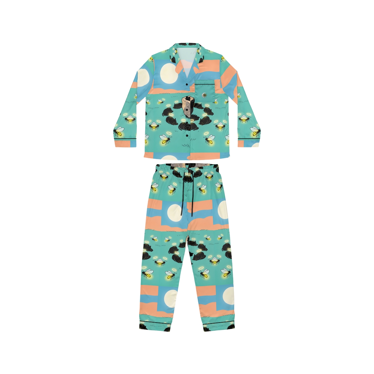 HD Moonhalo Cat Circle Women’s Satin Pajama Set