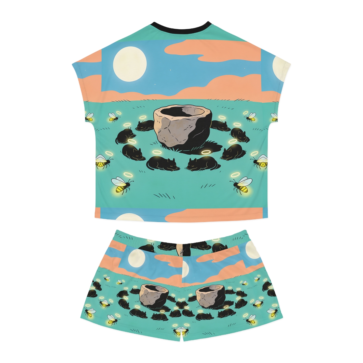 HD Moonhalo Cat Circle Women’s Short Pajama Set, other view.