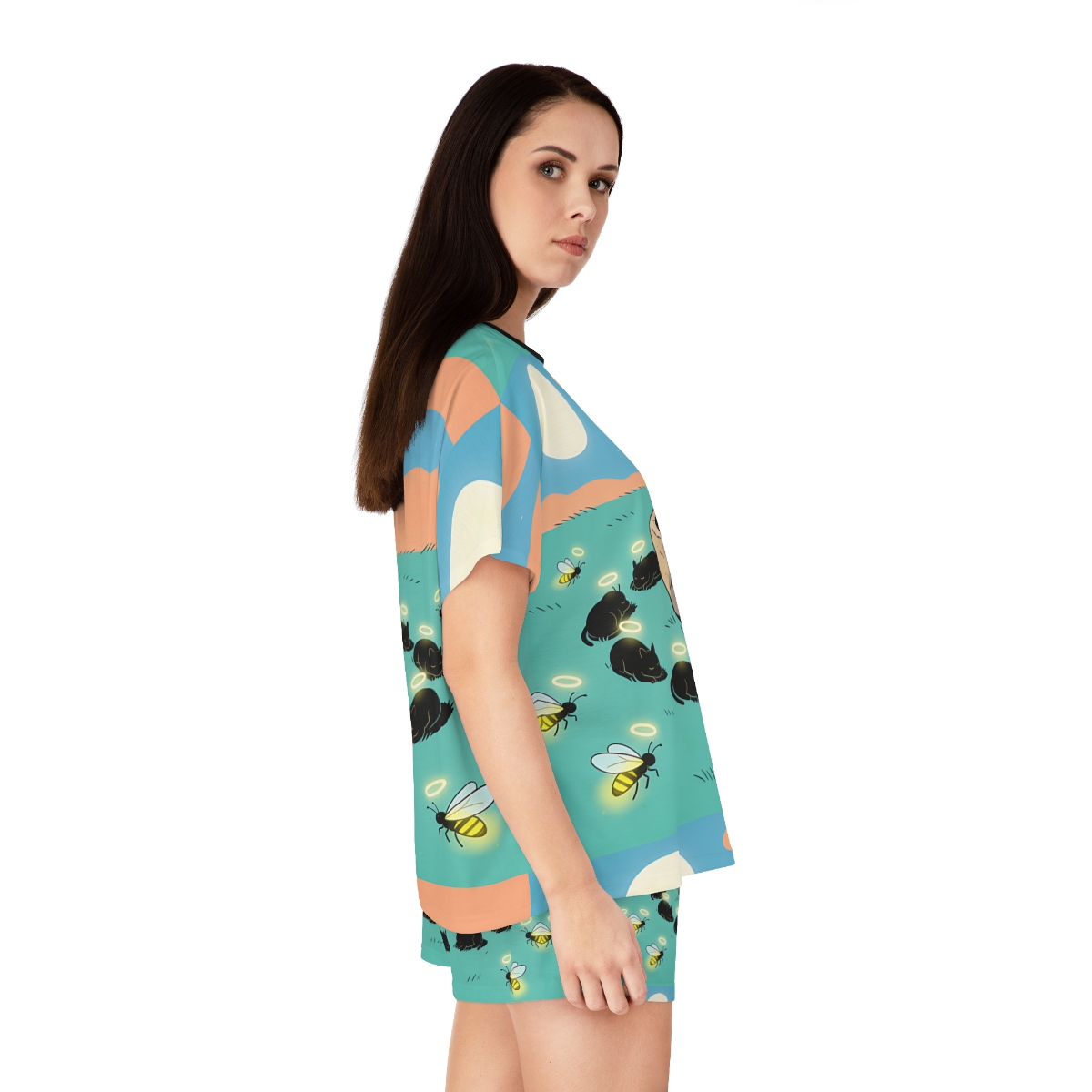 HD Moonhalo Cat Circle Women’s Short Pajama Set, other view.