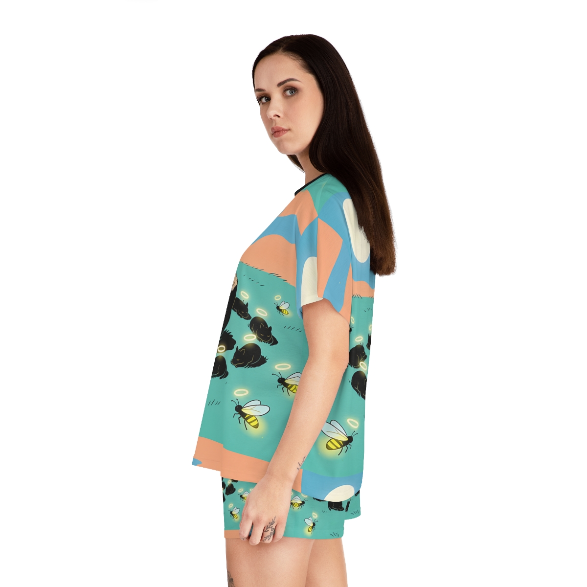 HD Moonhalo Cat Circle Women’s Short Pajama Set, other view.