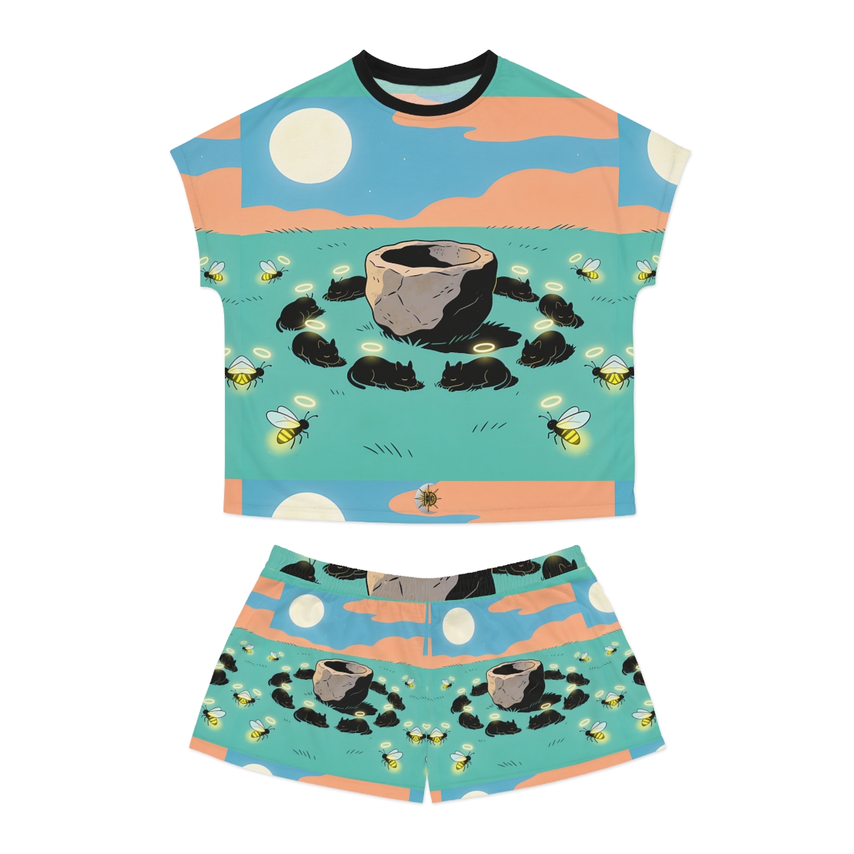 HD Moonhalo Cat Circle Women’s Short Pajama Set