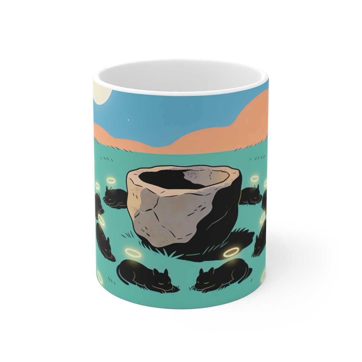 HD Moonhalo Cat Circle Ceramic Mug 11oz
