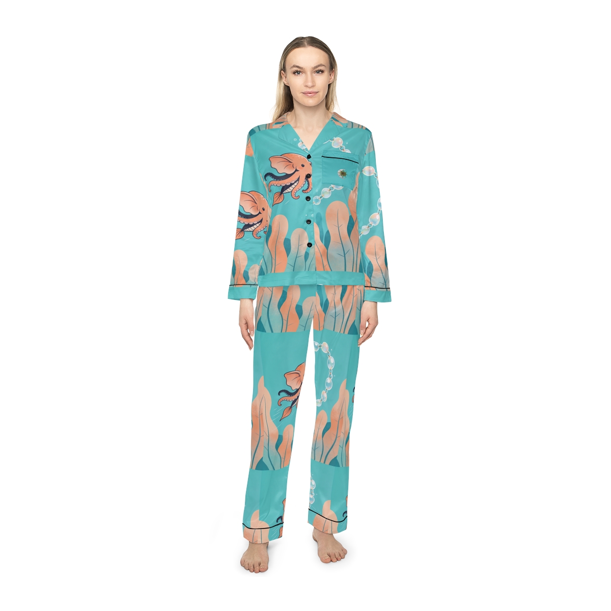 HD Bubbleloop Seafriend Women’s Satin Pajama Set, other view.