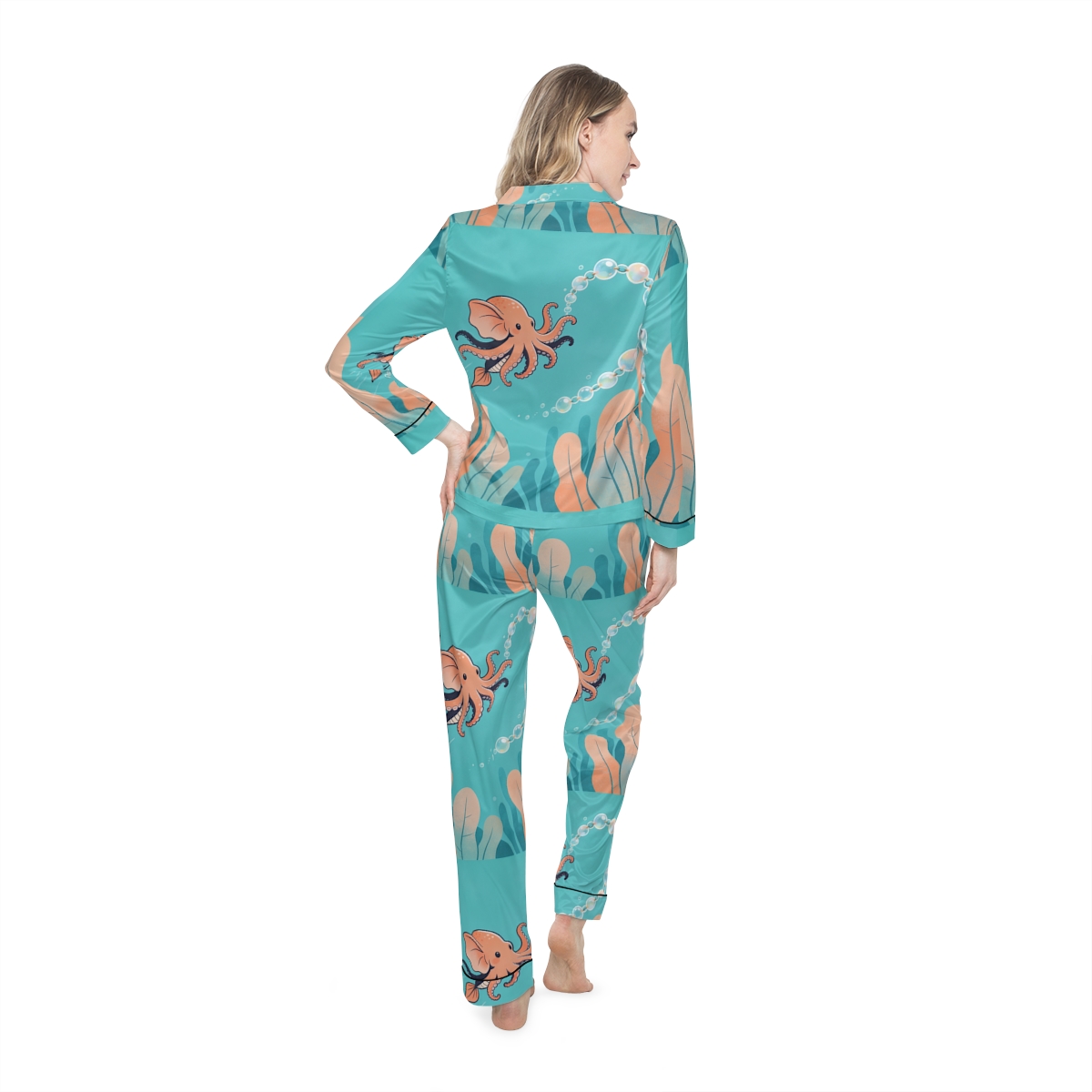 HD Bubbleloop Seafriend Women’s Satin Pajama Set, other view.