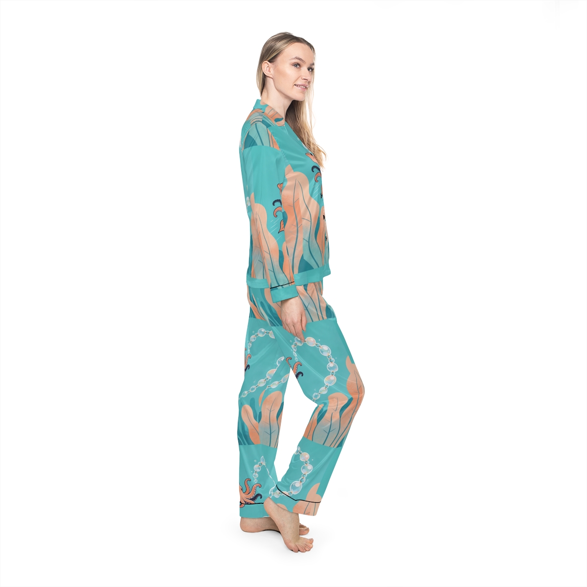 HD Bubbleloop Seafriend Women’s Satin Pajama Set, other view.