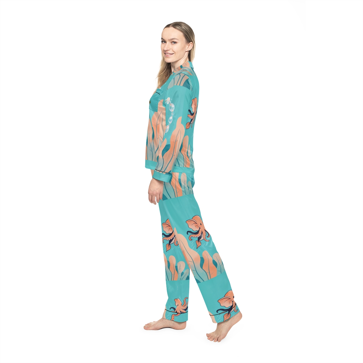 HD Bubbleloop Seafriend Women’s Satin Pajama Set, other view.