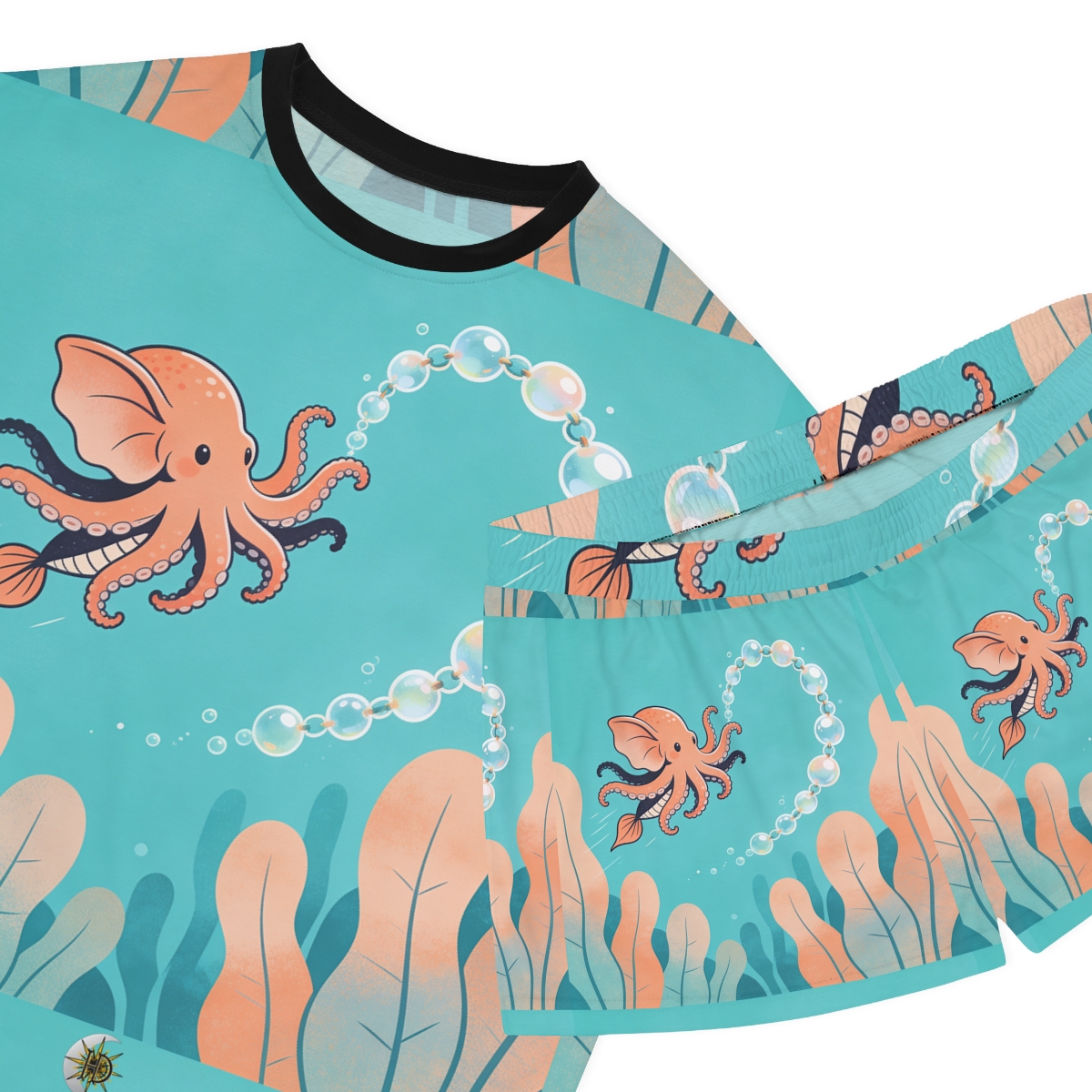 HD Bubbleloop Seafriend Women’s Short Pajama Set, other view.