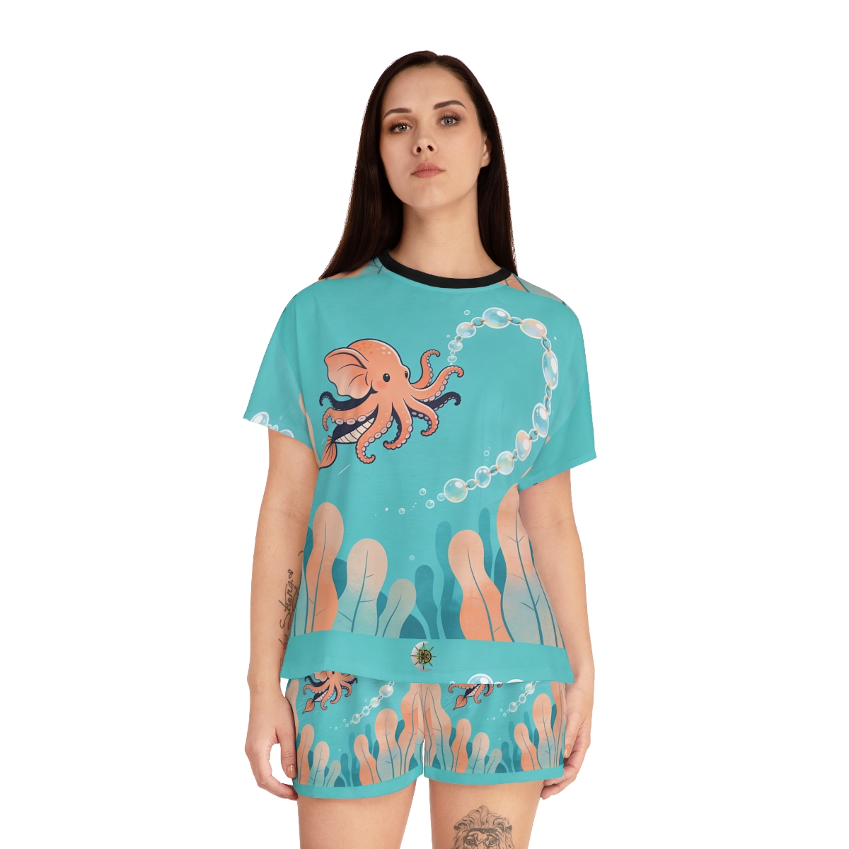 HD Bubbleloop Seafriend Women’s Short Pajama Set, other view.