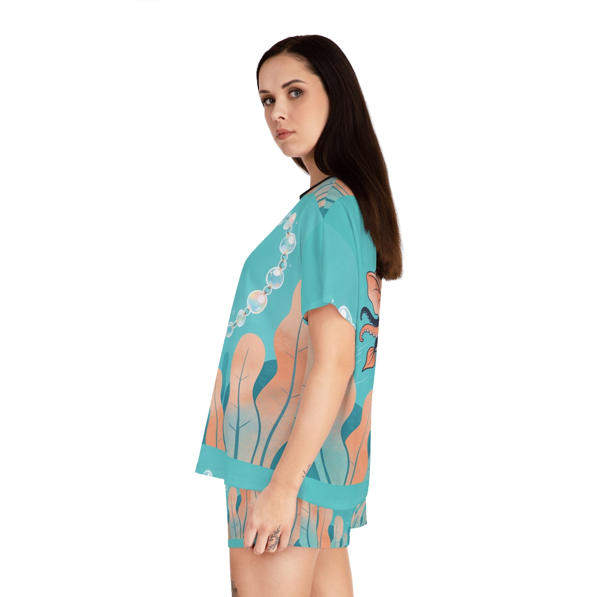 HD Bubbleloop Seafriend Women’s Short Pajama Set, other view.