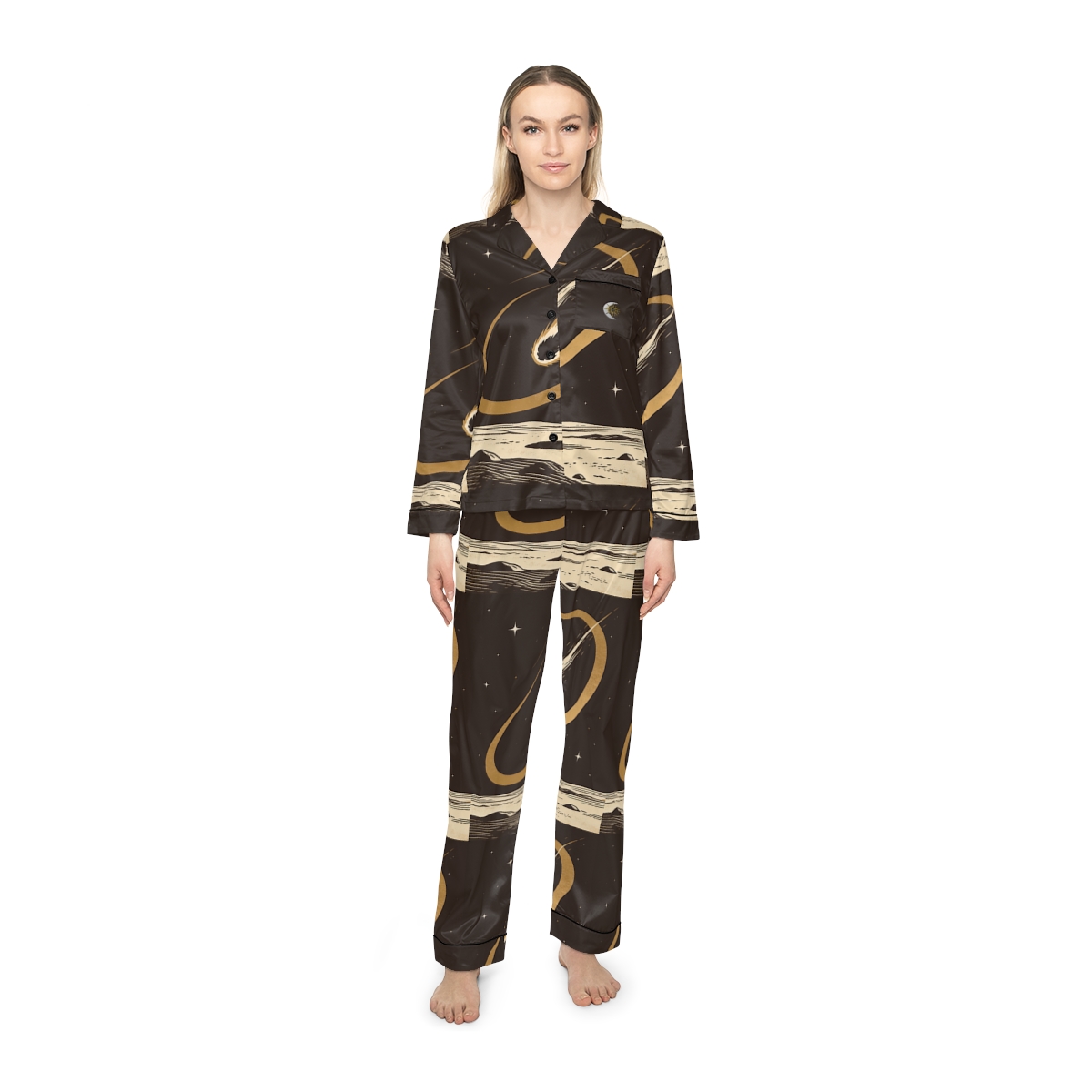 HD Golden Meteor Arc Women’s Satin Pajama Set, other view.