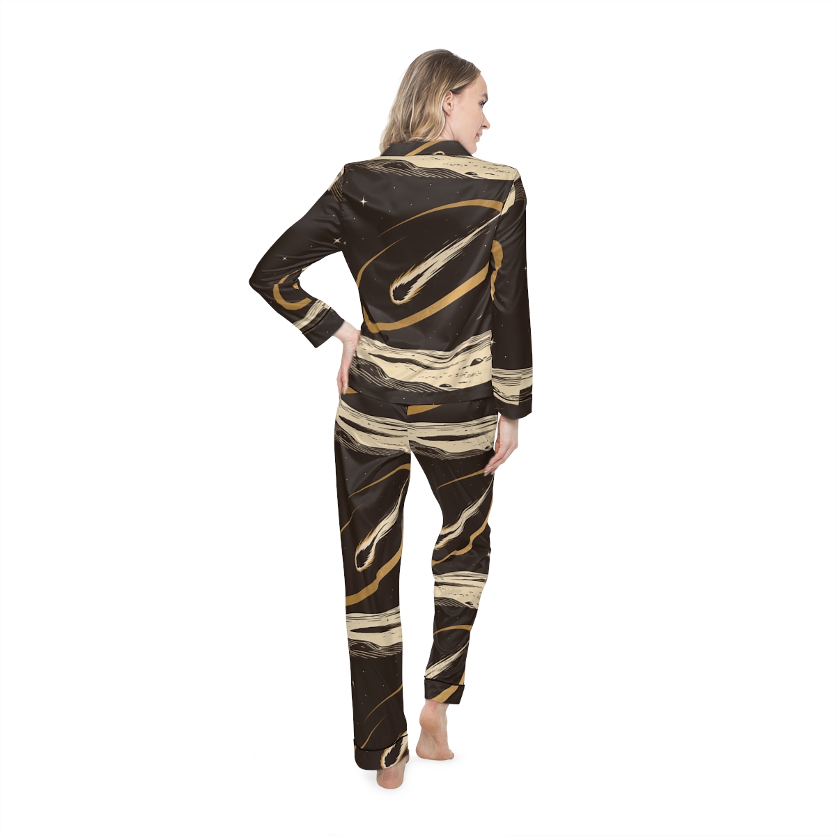 HD Golden Meteor Arc Women’s Satin Pajama Set, other view.
