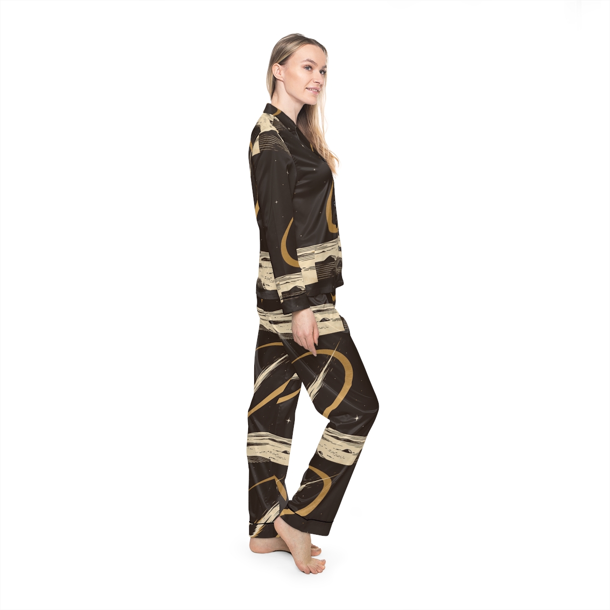 HD Golden Meteor Arc Women’s Satin Pajama Set, other view.