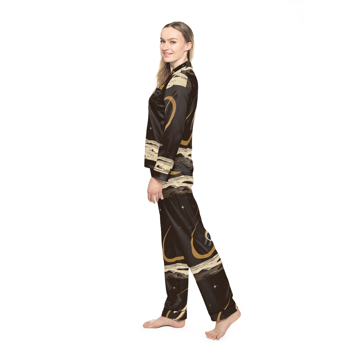 HD Golden Meteor Arc Women’s Satin Pajama Set, other view.