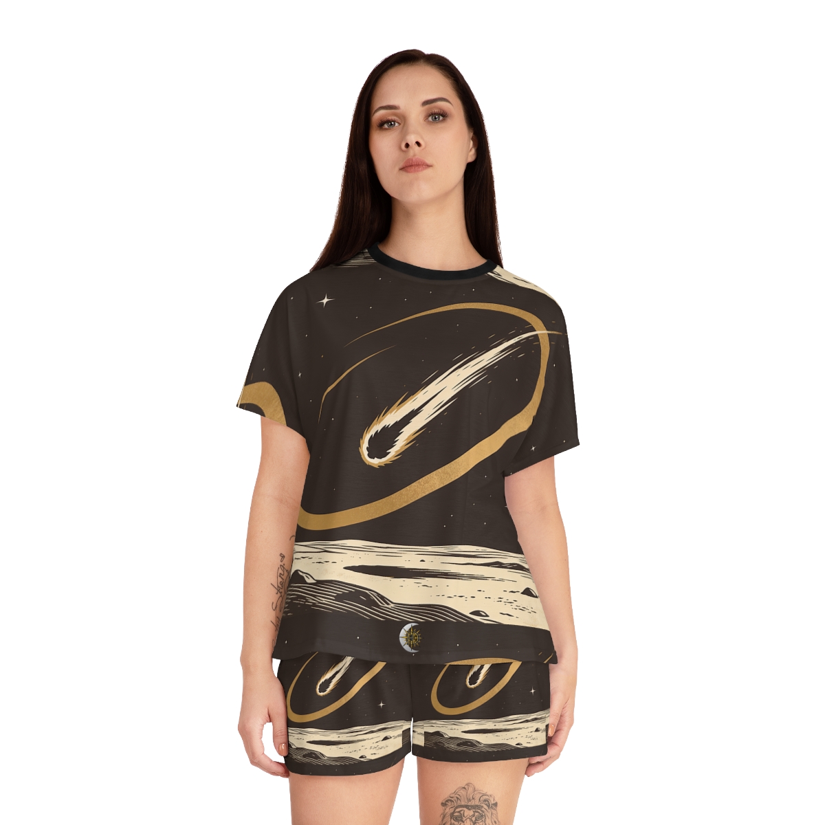 HD Golden Meteor Arc Women’s Short Pajama Set, other view.
