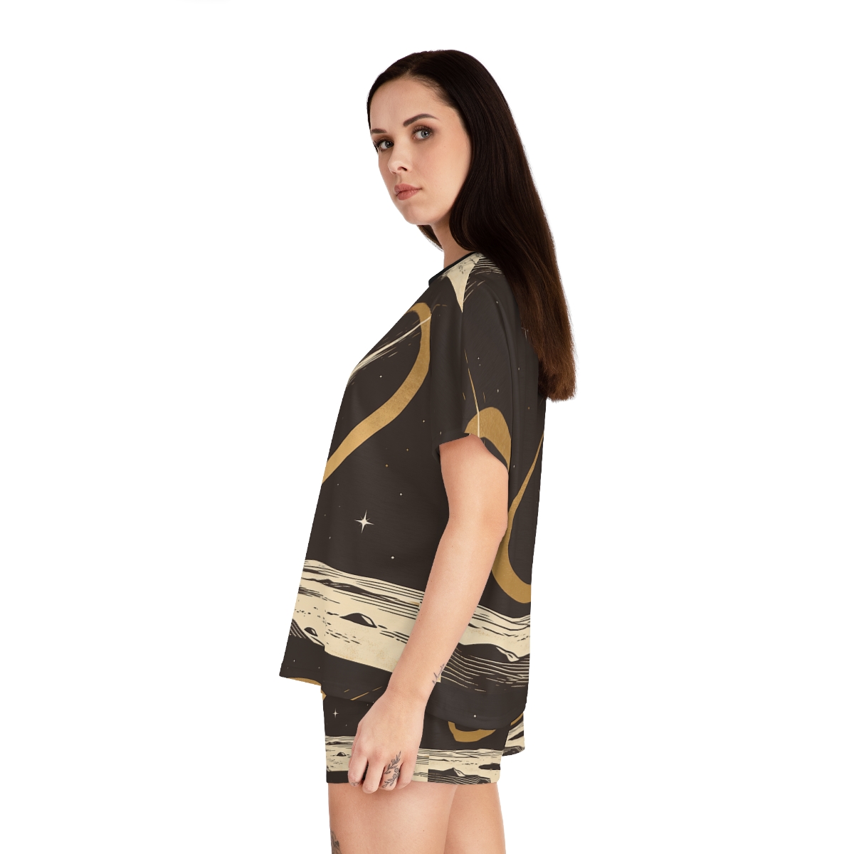 HD Golden Meteor Arc Women’s Short Pajama Set, other view.
