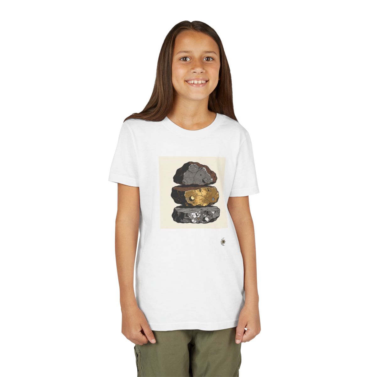 HD Mineral Layers Youth Short Sleeve Tee in White, person 1 front view.