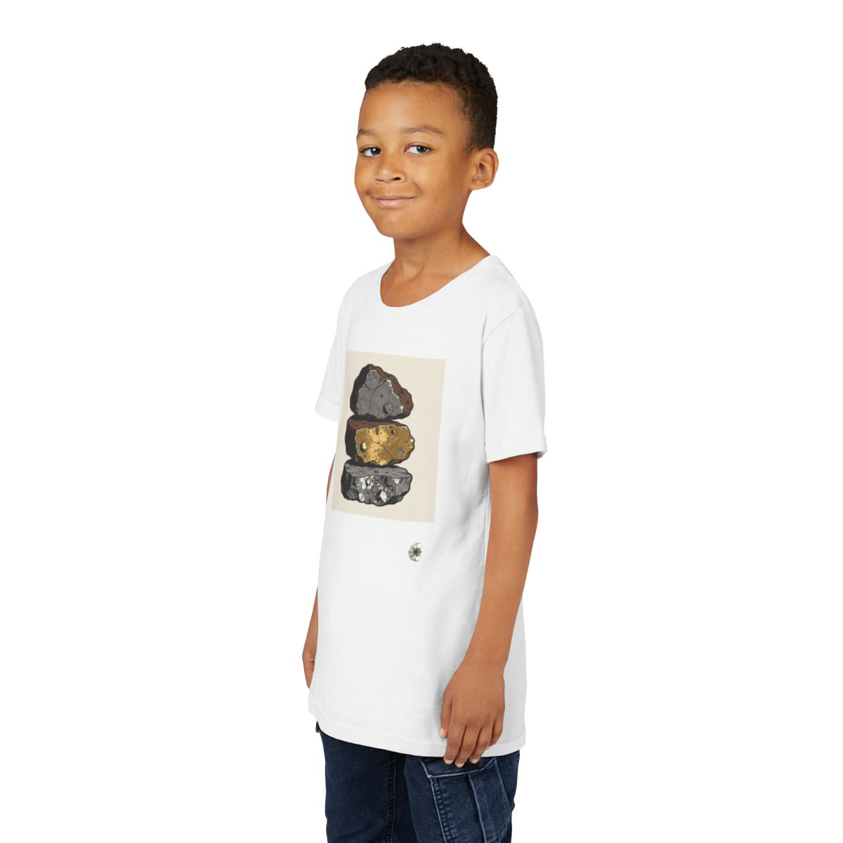 HD Mineral Layers Youth Short Sleeve Tee in White, person 2 front view.