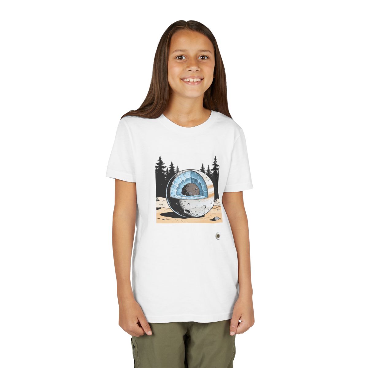 HD Frost Core Youth Short Sleeve Tee in White, person 1 front view.